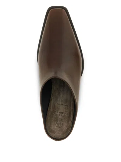 Brunello Cucinelli Brown Square Toe Sandal In Multi