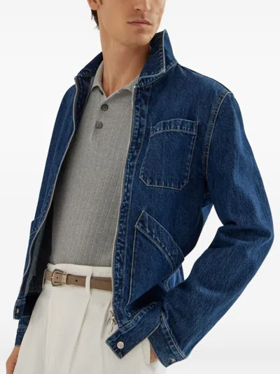 Brunello Cucinelli Knitted Cotton Polo Long Sleeves In Gray