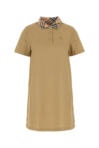 Burberry Cotton Polo-style Dress With Check Collar In Brown