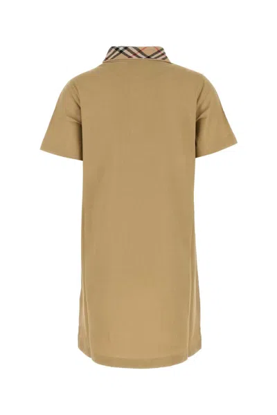 Burberry Cotton Polo-style Dress With Check Collar In Brown