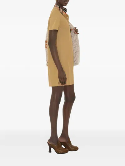 Burberry Cotton Polo-style Dress With Check Collar In Brown