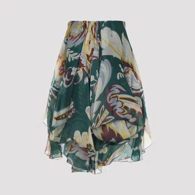Etro Floral Layered Asymmetric Hem Skirt In Green