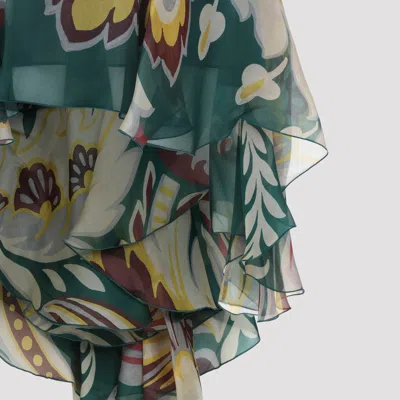 Etro Floral Layered Asymmetric Hem Skirt In Green