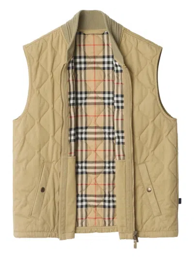 Burberry Quilted Vest Ribbed Collar Sleeveless In Brown