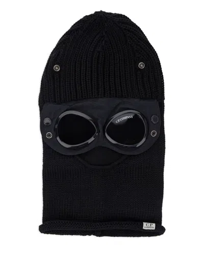 C.p. Company Black Knit Ski Mask With Logo Detail On The Front In Wool Man In Black