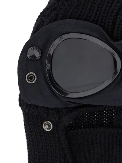 C.p. Company Black Knit Ski Mask With Logo Detail On The Front In Wool Man In Black