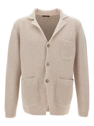 Fay Wool Cardigan With Patch Pockets In Pink