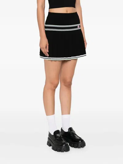 Casablanca Stripe Pleated Skirt In Black