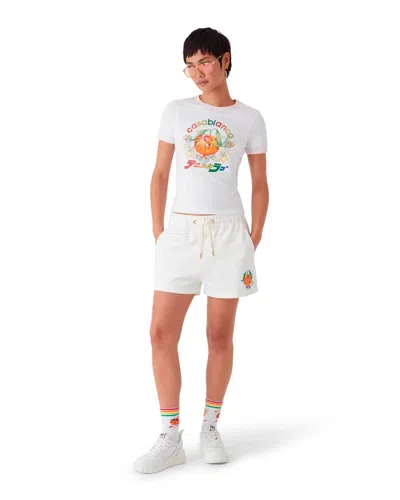 Casablanca Cotton Shorts With Embroidered Detail And Pockets In Neutral