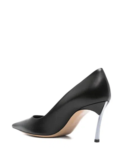 Casadei Pointed Toe Black Leather Pumps With 80mm Blade Heel In Black