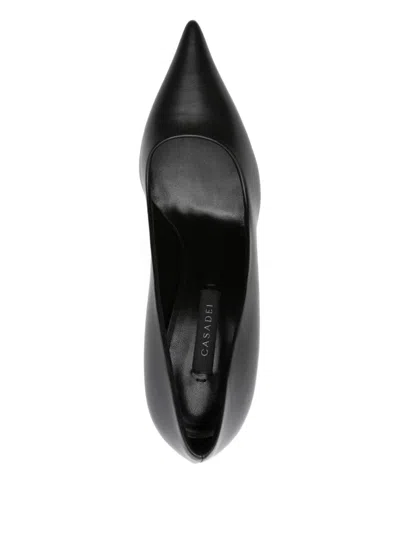 Casadei Pointed Toe Black Leather Pumps With 80mm Blade Heel In Black