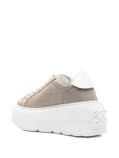 Casadei Golden Lace-up Platform Sneaker In Neutral