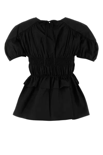 Cecilie Bahnsen Tech Fabric Brooklyn Top With Button Detail In Black