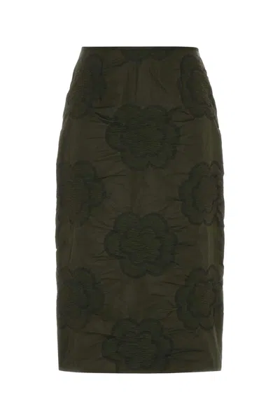 Cecilie Bahnsen Allegra Skirt With Floral Pattern And Ruched Detail In Green