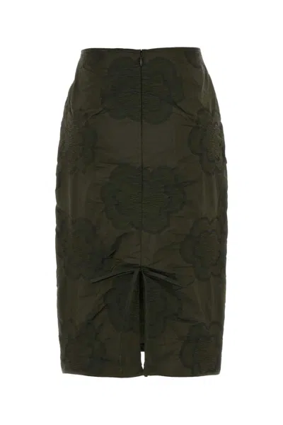 Cecilie Bahnsen Allegra Skirt With Floral Pattern And Ruched Detail In Green