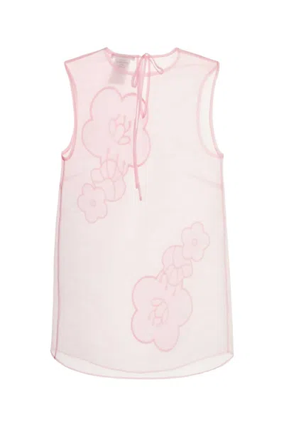 Cecilie Bahnsen Sheer Fabric Floral Embroidery Sleeveless Top In Pink