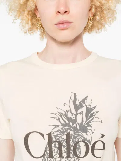 Chloé Women Pink Crewneck T-shirt With Maxi Logo Print On The Front In Cotton Woman In Neutral