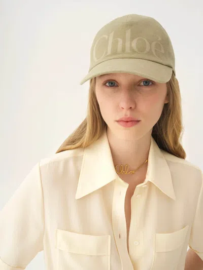 Chloé Cotton Cap Panelled Curved Brim In Neutral