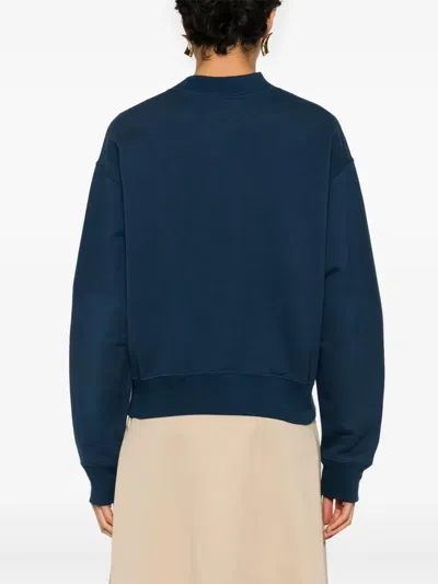 Chloé Women Blue Crewneck Sweatshirt With Logo Lettering Print In Cotton Woman In Blue