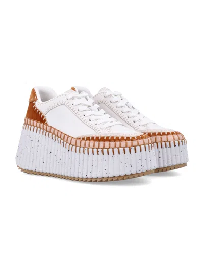 Chloé Chloe Nama Panelled Leather Flatform Sneakers In White