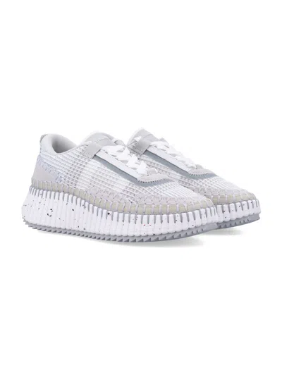 Chloé Hand-stitched Mesh Sneakers With Suede Inserts