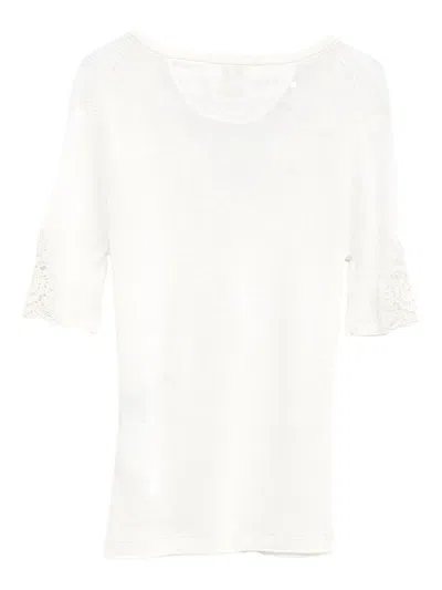 Chloé Wool Knti Top With Lace Guipure In White