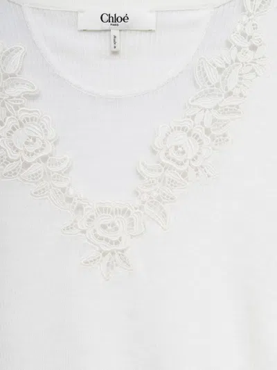 Chloé Wool Knti Top With Lace Guipure In White