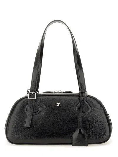 Courrèges Black Calf Leather Bos Taurus Shoulder Bag In Black
