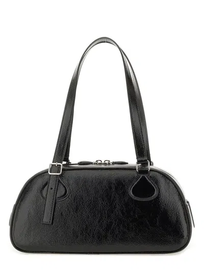 Courrèges Black Calf Leather Bos Taurus Shoulder Bag In Black