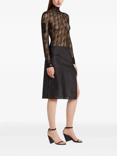 Courrèges Lace-panel High-neck Top In Brown