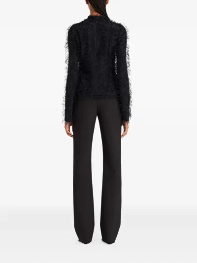 Courrèges Feather-embellished Long-sleeve Top In Black