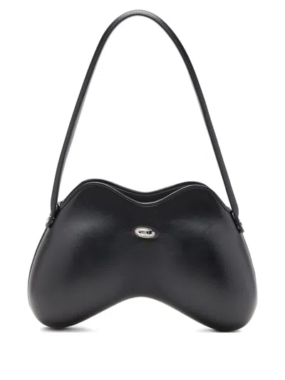 Diesel Double-d Curved Shoulder Bag In Black