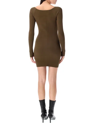 Diesel Women Green Ribbed Viscose M-vera Minidress In Brown