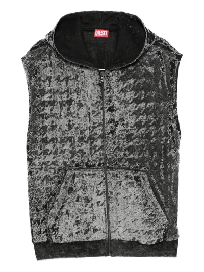 Diesel Hooded Sleeveless Blazer Kangaroo Pocket In Black