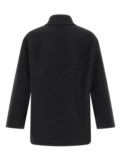 Fendi Felt Wool Coat Coats And Trench Coats Gray In Black