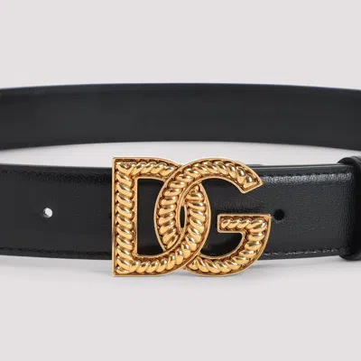 Dolce & Gabbana Leather Logo Buckle Belt In Black
