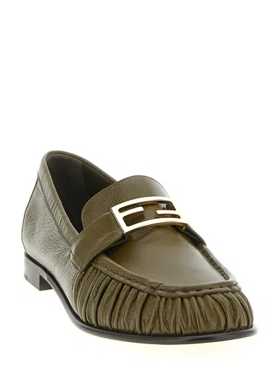 Fendi Textured Leather Loafers Featuring Fringe Detail In Green