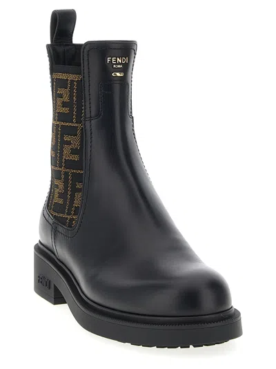 Fendi Ankle Boots With Elastic Side Panels In Black