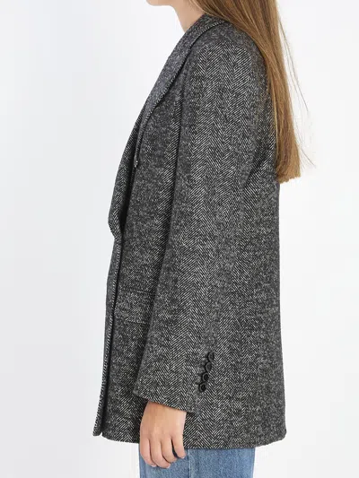 Dolce & Gabbana Double-breasted Herringbone Jacket With Animal Print Lining In Black