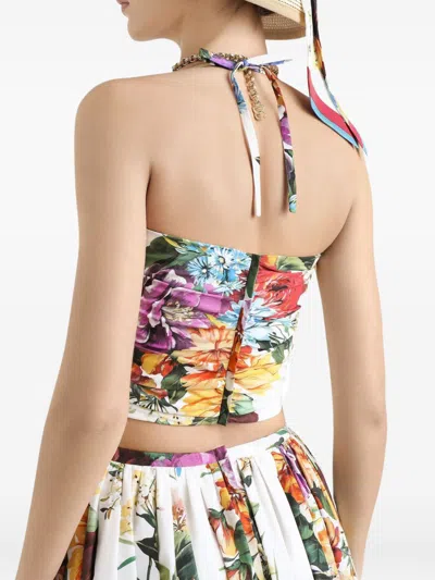 Dolce & Gabbana Flower Bouquet-print Poplin Top In Multi