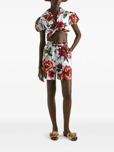 Dolce & Gabbana Flower-print Poplin Shorts In Red