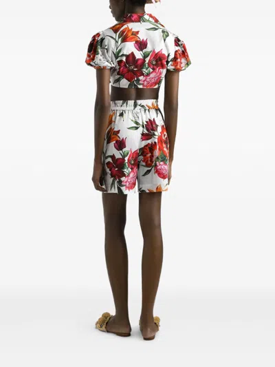 Dolce & Gabbana Flower-print Poplin Shorts In Red