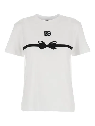 Dolce & Gabbana Embroidered Bow Detail Jersey T-shirt In White