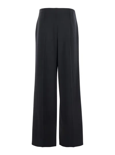 Fendi Women Black Pants With Front Pences And Wide Leg In Wool Woman In Black