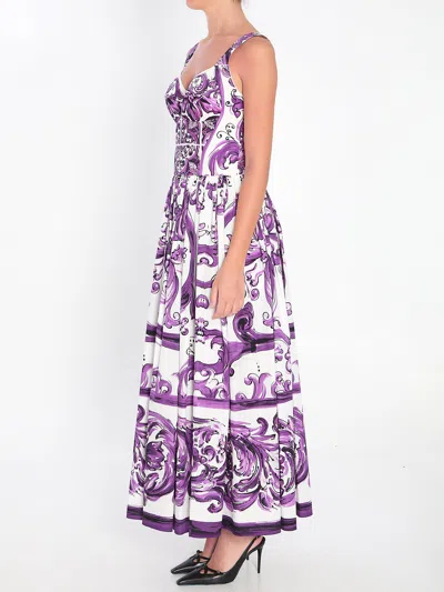 Dolce & Gabbana Long Dress With Maiolica Print In Blue