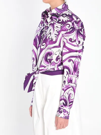 Dolce & Gabbana Majolica-print Poplin Shirt In Purple