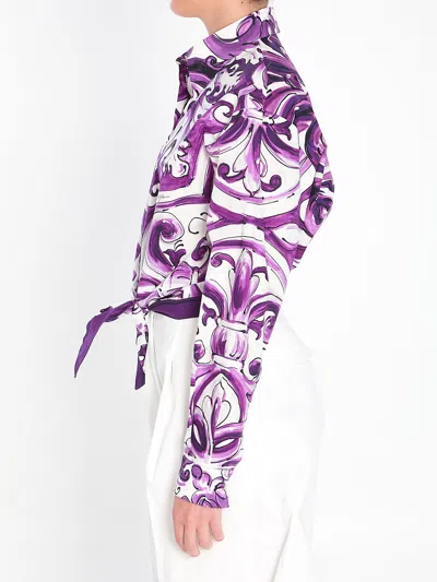 Dolce & Gabbana Majolica-print Poplin Shirt In Purple