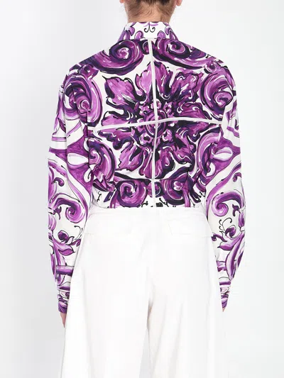 Dolce & Gabbana Majolica-print Poplin Shirt In Purple