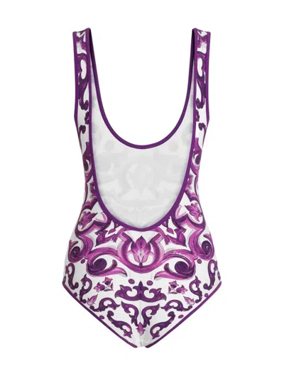 Dolce & Gabbana Majolica Print One Piece Swimsuit In Multi