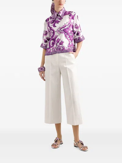 Dolce & Gabbana Silk Shirt With Maiolica Print In Multi